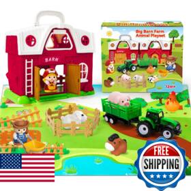 Aigybobo B0ffgtppld Farm Animal Toys For 1 2 3 Year Old Toddlers Big Red Barn With Mat And Anima