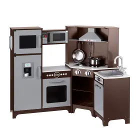 B08p4hf71v Amazon Basics Kids Wooden Corner Kitchen Playset - Stove Oven Sink Fridge Toy