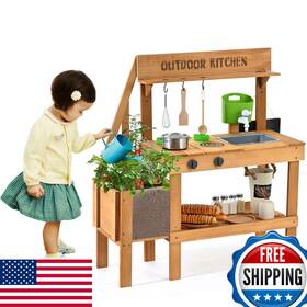 Aoparts B0d14f9sk6 Mud Kitchen For Kids Outdoor Wood Play Planter Toddler Sink