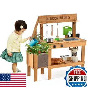 B0d14f9sk6 Aoparts Mud Kitchen For Kids Outdoor Wood Play Planter Toddler Sink