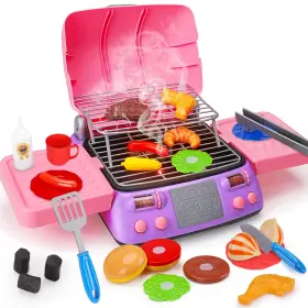 B0cgxhsnrt Augtoy Kids Bbq Grill Playset Toy With Pretend Smoke Sound Light - Toddler Girls Ages 3