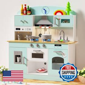 Babytronic B0d9p7vs68 Wooden Play Kitchen Set Pretend Lights And Sounds For
