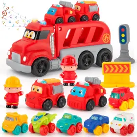 B0ddt42c6y Bessome 13 Pcs Soft Rubber Cartoon Cars Toy Set With Trailer For 1-2 Year Old Boy