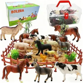 B097h2nzg3 Bolzra Farm Animal Figurines Realistic Plastic Animals Toys With Fences Buildin