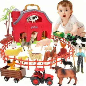 B0dqprq9p9 Bolzra Farm Animals Big Red Barn Toy For Toddlers 1-5 Years - Tractor And Figures