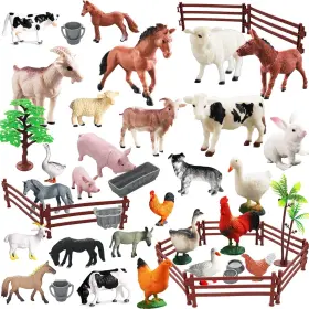Hqy14 Brand Yowlieu Realistic Farm Animal Figures Toys 44 Pcs Plastic Set