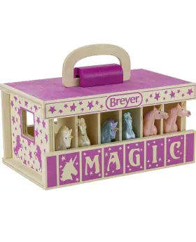 59218 Breyer Horses Unicorn Magic Wooden Stable With 6 Unicorns 1 32 Scale