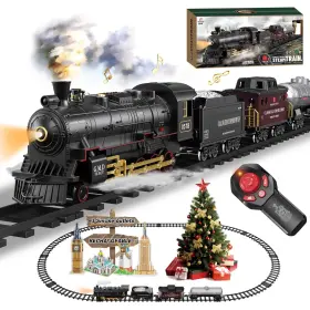 B0d1byy17v Bubuqe Electric Remote Control Train Set For Christmas - Steam Locomotive And Cargo Car