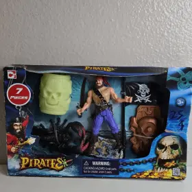 1096873 Chap Mei Pirates Playset Glow In The Dark 7 Pieces Pirate Figure Sword Flag