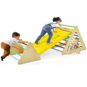 B09jc3x593 Costzon 3-in-1 Montessori Wooden Triangle Climber And Slide Toddler Play Gym