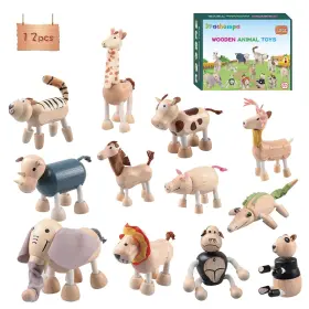 B0bp5zndk8 Drachompa 12pcs Bendable Wooden Animal Toys - Posable Figures For Early Education And Play
