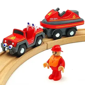 B0cwnwlkj1 Dshmixia Wooden Train Track Accessories Set Rescue Fire Truck With Lights And Sounds