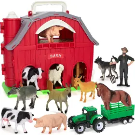B0c7qgyy65 Ellinjan Farm Animals Toys For 1-5 Year Olds Big Red Barn Playset With Tractor And Figu