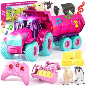 B0fq5cg2hl Funwee Rc Tractor Toy Set Light Sound Kids Farm Car Animal Trailer Wheels