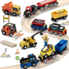 B0byyzfdnv Giant Bean 12-pcs Magnetic Battery Operated Train Car Set For Wooden Tracks