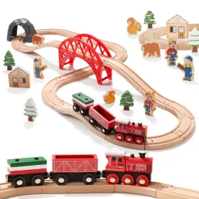 B0cc23pghh Giant Bean 36pcs Forest Wooden Train Set Toy For Toddler Kids Expandable Change