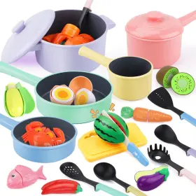 B096k28dhd Gilobaby Pink Play Kitchen Accessories And Food Set For Kids Playset