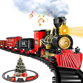 B0b9jq4985 Gloween Christmas Electric Train Set With Realistic Steam Lights And Sounds - Kids