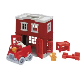 B01d077qds Green Toys Fire Station Playset - 8 Piece Pretend Play Motor Skills Language