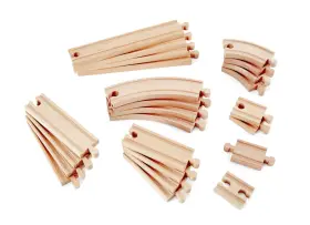 B01fh042cy Hape 24 Pcs Wooden Railway Super Expansion Rail Pack Compatible With Other Wood