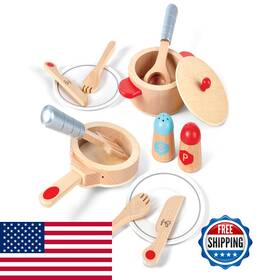 Hape B074py4y8r Cook Serve Set 13 Piece Wooden Pretend Play Cooking Accessories