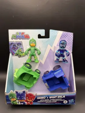 F2841 Hasbro Pj Masks Gekko And Night Ninja Figures With Green Blue Vehicles Set