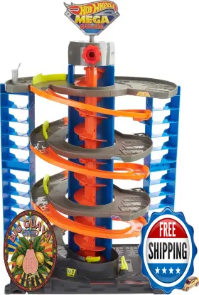 B08wkc53xh Hot Wheels City Mega Garage Playset - 60 Car Storage Corkscrew Elevator