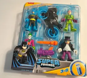 Imaginext 194735190447 Fisher Price Dc Super Friends Batman With Bike Riddler Joker And Penguin