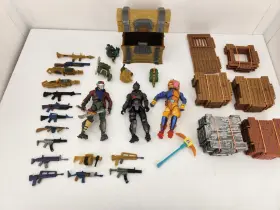 229569 Jazwares Lot Of Fortnite Action Figures Building Materials Ans Weapon Chest