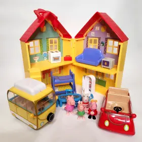 92620-03085-wk Jazwares Peppa Pig House Folding Playset Figures Red Car Yellow Bus George 15 Pcs Toy