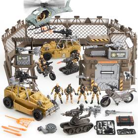 Joyin 11646 Military Base Toys Set Including Army 4 Inches Figures Brown