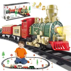 B0b779gwc5 Jq Juqu Christmas Train Set For Kids 3-8 With Lights Sounds And Track Battery Operat