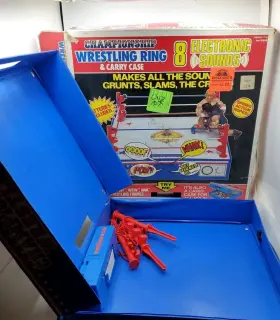 77125 Just Toys Championship Wrestling Ring Carry Case Playset Electronic Sounds Vintage 1998