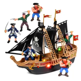 C019080bk Kidplokio Pirate Ship Ocean Adventure Playset Lights Sounds Action Figures Black