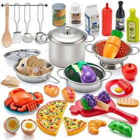 B0c38gvkp4 Kidsciety 52pc Kids Kitchen Playset Toy With Play Food Pots Pans Utensils