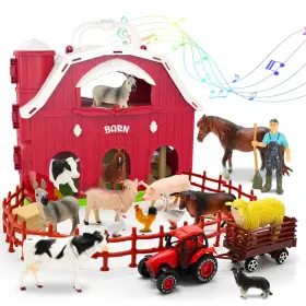 B0bc3th8dj Kimicare Red Barn Farm Animal Playset With Tractor Toddlers 1-3 Stem Toys