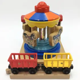 Lc99353 Learning Curve Thomas And Friends Musical Carousel Complete Set Horses Wooden Railway Vtg 2002