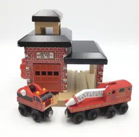 Lc99357 Learning Curve Thomas And Friends Sodor Fire Station Complete Set Hose Truck Train Wooden Track