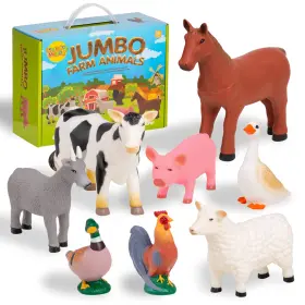 B07d12ljwl Learning Minds 8 Jumbo Farm Animal Figures Set For Toddlers - Educational Toy