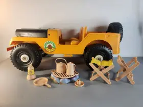 4559 Marx Vintage Camping Set Mountain Masher Yellow Jeep Rare Incomplete Read