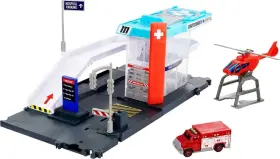 Gvy83 Matchbox Cars Playset Action Drivers Helicopter Rescue And 1 64 Scale Toy