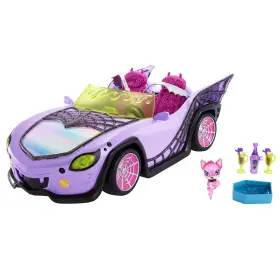 Mattel 194735069828 Monster High Ghoul Mobile Toy Car Purple And Spiderweb Convertible With Pet