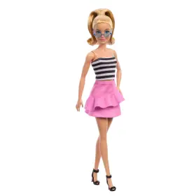 Mattel 194735176762 Barbiefashionistas Doll #213 Blondewith Striped Top Pinkskirt&sunglasses 12.75in