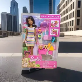Mattel 887961803617 Barbie Stroll And Play Pups Playset With Brunette Doll Transforming Stroller