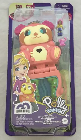 Gtm59 Mattel 887961918168 Polly Pocket Flip And Find Sloth Compact Playset Tropical Adventure