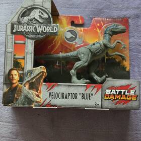 Mattel Fnb33 Jurassic World Velociraptor Blue Battle Damage Playset Original Packaging
