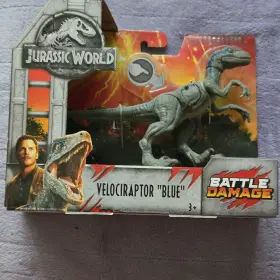 Fnb33 Mattel Jurassic World Velociraptor Blue Battle Damage Playset Original Packaging