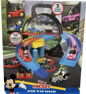 38857 Mickey Mouse Stow N Go Garage Figure And Vehicle Playset 4 Cars