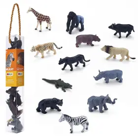 380057 Mojo African Wildlife Mini Worlds Tube Playset 12pc Lions Giraffe Gorilla P