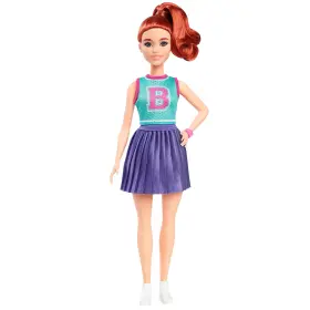 No 194735255603 Fashionistas Doll #232 In Jersey Top And Pleated Purple Skirt Red Hair